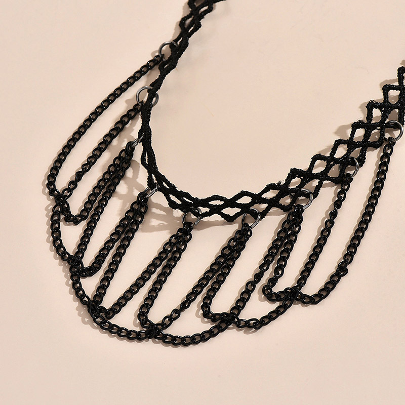Vintage Black Lace Anklet with Hanging Chain Details